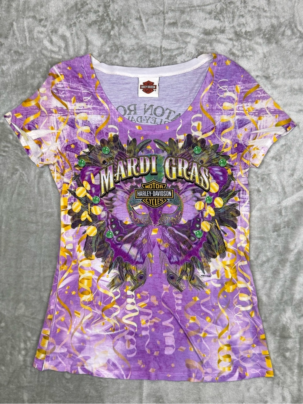 Harley Davidson Women’s Mardi Gras Baton Rouge T-Shirt Slim Fit Size XS